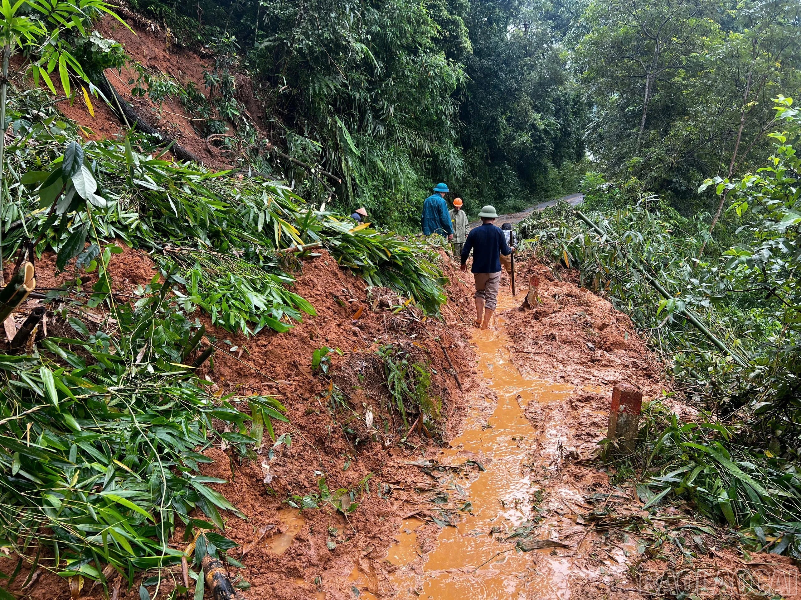 Nhiều tuyến đường bị sụt sạt, giao thông bị ngưng trệ.