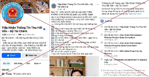 Trang giả mạo Bộ Tài chính có xác thực tích xanh.