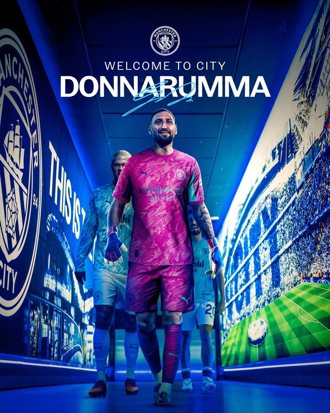 Trang chủ Man City công bố tân binh Donnarumma. Trang chủ Man City công bố tân binh Donnarumma.