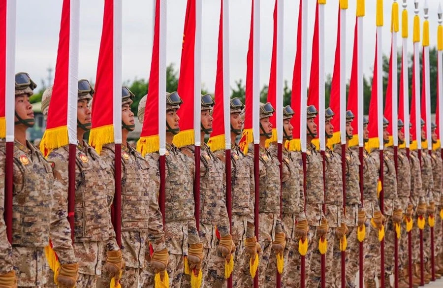 Binh sĩ Trung Quốc hợp luyện tại Bắc Kinh chuẩn bị cho Lễ kỷ niệm 80 năm chiến thắng phát xít.