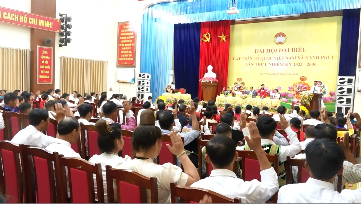 Các đại biểu biểu quyết thông Nghị quyết đại hội. bieuquyet2.png