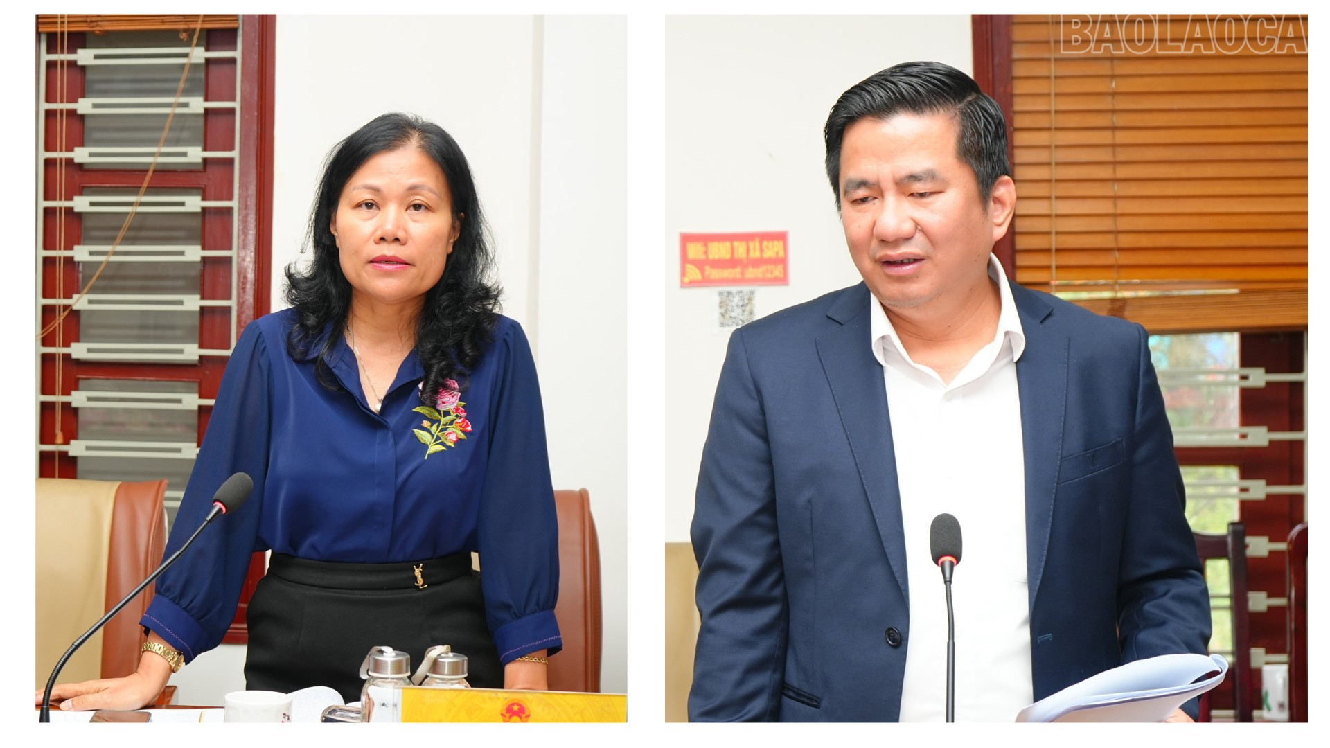 Các đại biểu thảo luận gỡ khó trong công tác quản lý thu ngân sách và giải ngân vốn đầu tư công trên địa bàn phường Sa Pa. baolaocai-tr_sapa.png