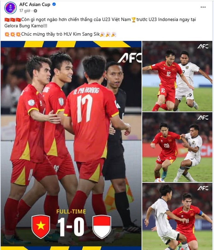 AFC hết lời khen ngợi thầy trò HLV Kim Sang Sik. AFC hết lời khen ngợi thầy trò HLV Kim Sang Sik.