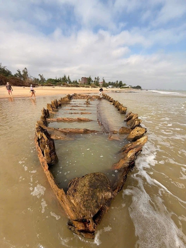 Các chuyên gia Trung tâm Quản lý bảo tồn di sản văn hóa Hội An và đại diện Bảo tàng Quảng Nam đang đo đạc và thu thập mẫu vật khảo cứu.