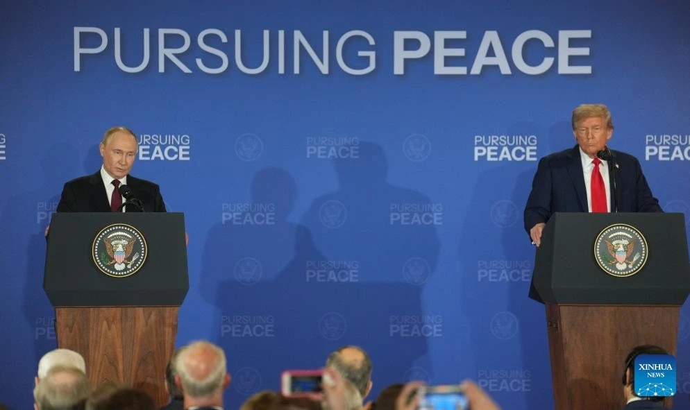 Tổng thống Nga Putin và Tổng thống Mỹ Donald Trump tại họp báo chung sau cuộc gặp thượng đỉnh ở Alaska hồi tháng 8-2025.