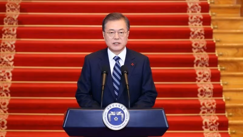 Ông Moon Jae In phát biểu trong một sự kiện ở Nhà Xanh năm 2020 (Ảnh: Tân Hoa xã)