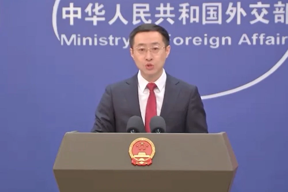 Phát ngôn viên Bộ Ngoại giao Trung Quốc Lâm Kiếm. Ảnh: CCTV của Trung Quốc