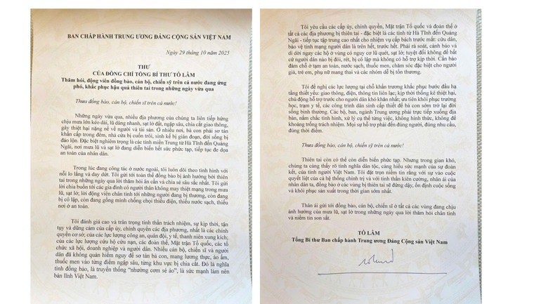 Tổng Bí thư Tô Lâm gửi Thư thăm hỏi, động viên đồng bào, cán bộ, chiến sĩ trên cả nước đang ứng phó, khắc phục hậu quả thiên tai trong những ngày vừa qua. thiet-ke-chua-co-ten.jpg
