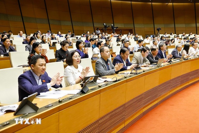 Quốc hội biểu quyết thông qua các dự Luật. (Ảnh: Doãn Tấn/TTXVN)