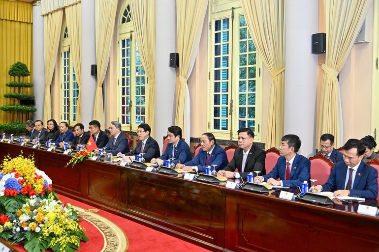 Đoàn đại biểu cấp cao Việt Nam tại hội đàm.