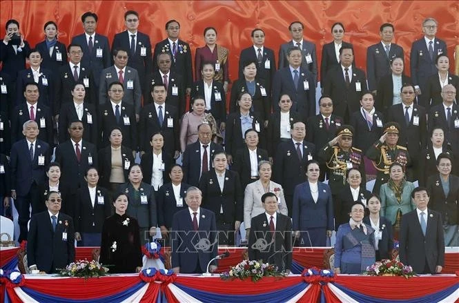 Tổng Bí thư Tô Lâm và Phu nhân cùng các đại biểu dự Lễ kỷ niệm 50 năm Quốc khánh Lào và 105 năm Ngày sinh Chủ tịch Kaysone Phomvihane.