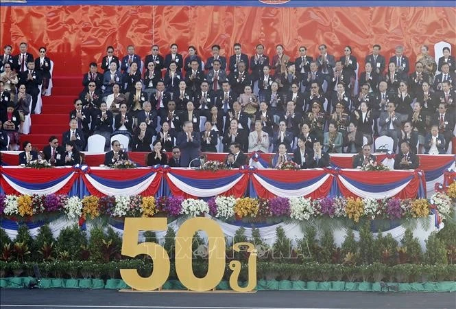 Tổng Bí thư Tô Lâm và Phu nhân cùng các đại biểu dự Lễ kỷ niệm 50 năm Quốc khánh Lào và 105 năm Ngày sinh Chủ tịch Kaysone Phomvihane.