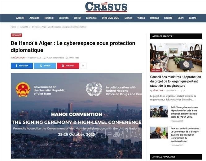 Bài viết đăng trên Nhật báo Cresus, một trong những báo uy tín hàng đầu của Algeria ngày 19/10/2025. Bài viết đăng trên Nhật báo Cresus, một trong những báo uy tín hàng đầu của Algeria ngày 19/10/2025.