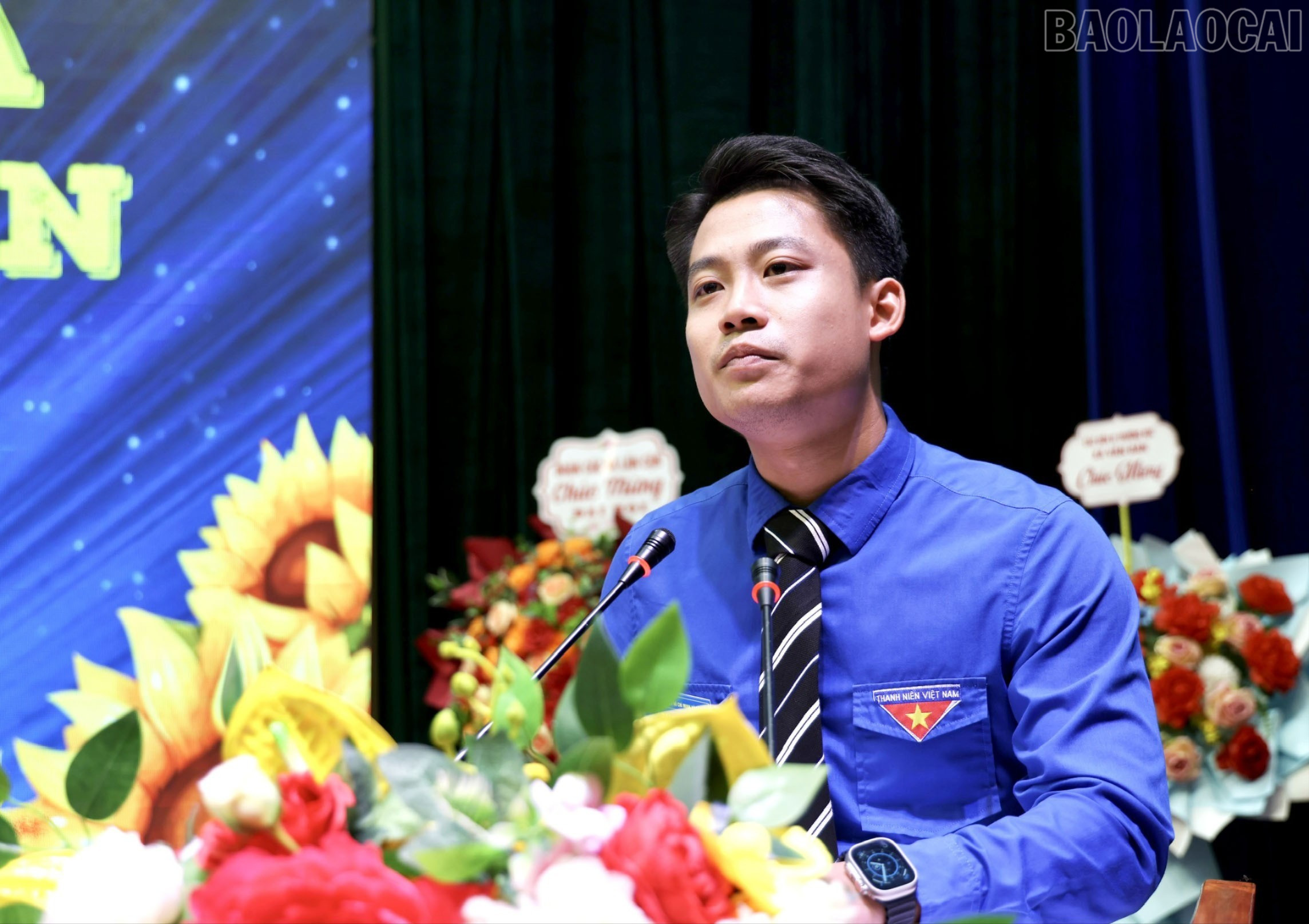Đồng chí Đồng Mạnh Linh phát biểu tại đại hội. baolaocai-tr_dc-dong-manh-linh-phat-bieu-4137.jpg