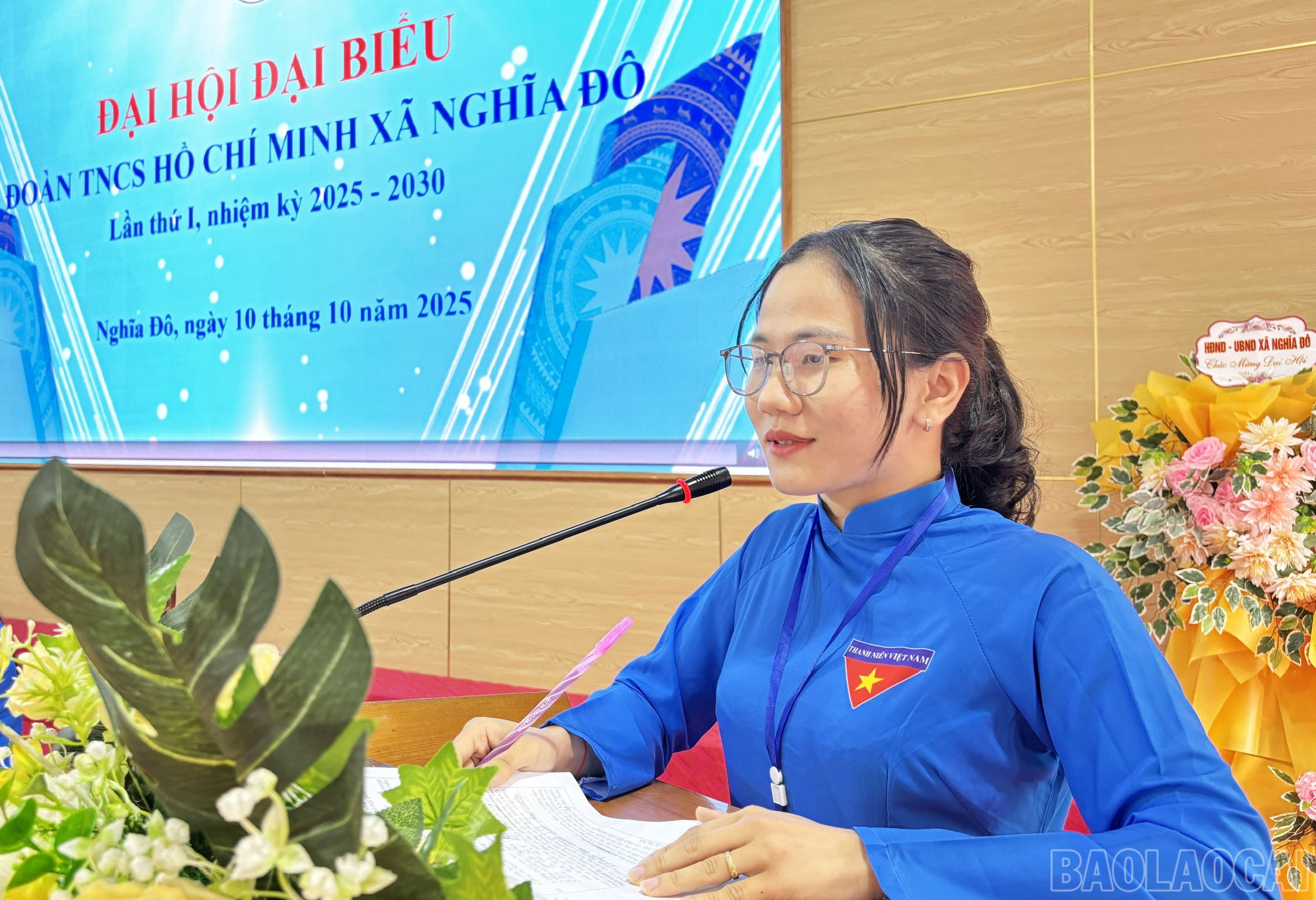Tân Bí thư Đoàn xã Nghĩa Đô Hoàng Thúy Tuyn phát biểu bế mạc đại hội. baolaocai-br_tan-bi-thu-doan-xa-nghia-do-hoang-thuy-tuyn-phat-bieu-be-mac-dai-hoi-3969.jpg