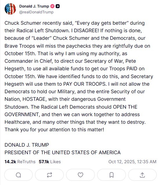 Bài đăng của Tổng thống Donald Trump trên mạng xã hội TruthSocial. Bài đăng của Tổng thống Donald Trump trên mạng xã hội TruthSocial.