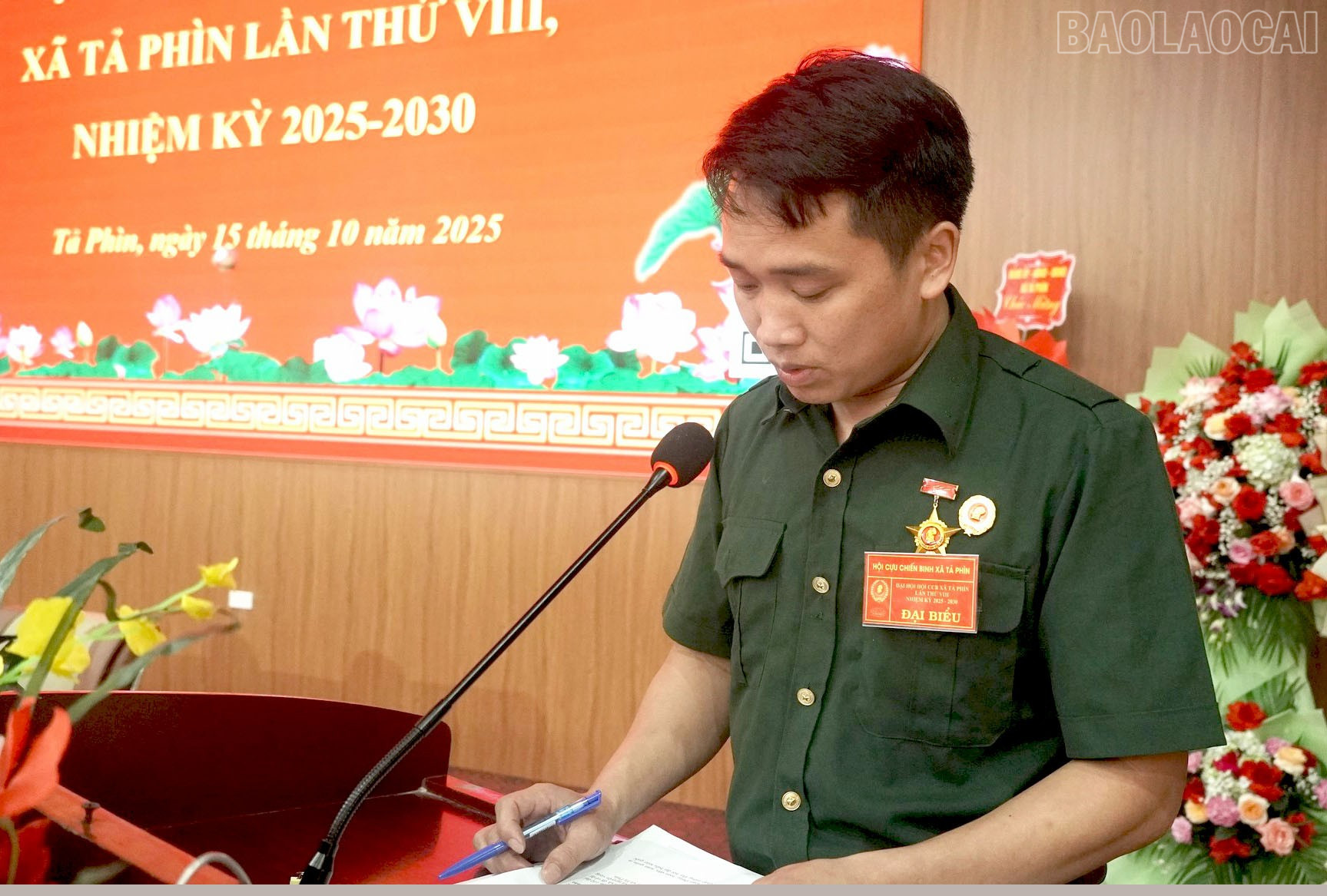 Đồng chí Lò Láo San - Chủ tịch Hội Cựu chiến binh xã Tả Phìn phát biểu khai mạc đại hội. baolaocai-tr_564528702-1344786810990714-2663791010808962307-n.jpg