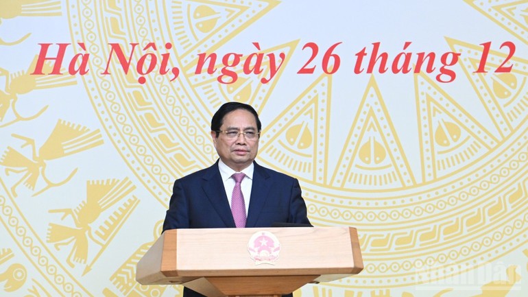 Thủ tướng Phạm Minh Chính phát biểu ý kiến tại cuộc gặp mặt.