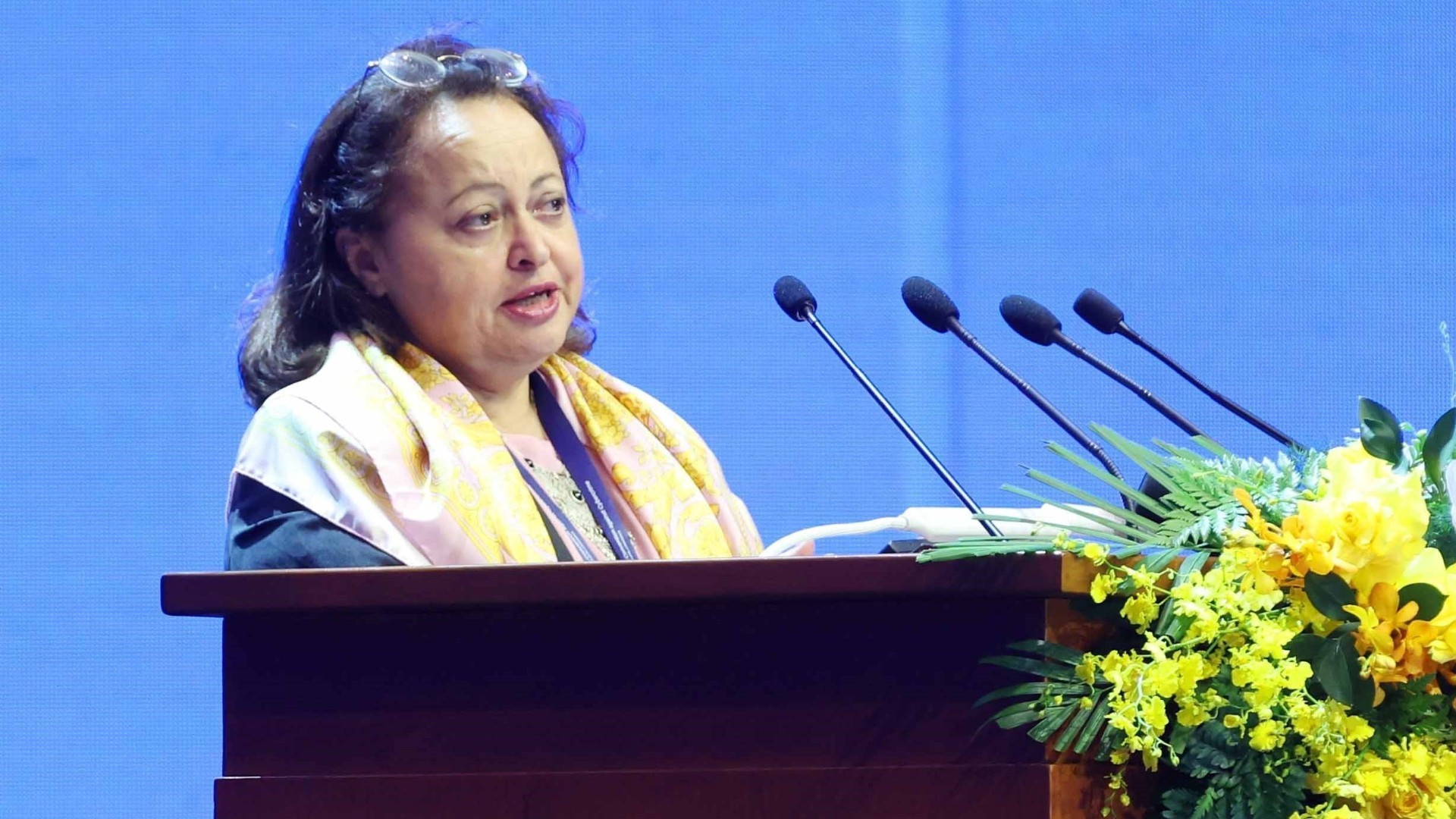Bà Fouzia Boumaiza Mebarki, Đại sứ, Chủ tịch Ủy ban Đàm phán Công ước phát biểu. Bà Fouzia Boumaiza Mebarki, Đại sứ, Chủ tịch Ủy ban Đàm phán Công ước phát biểu.