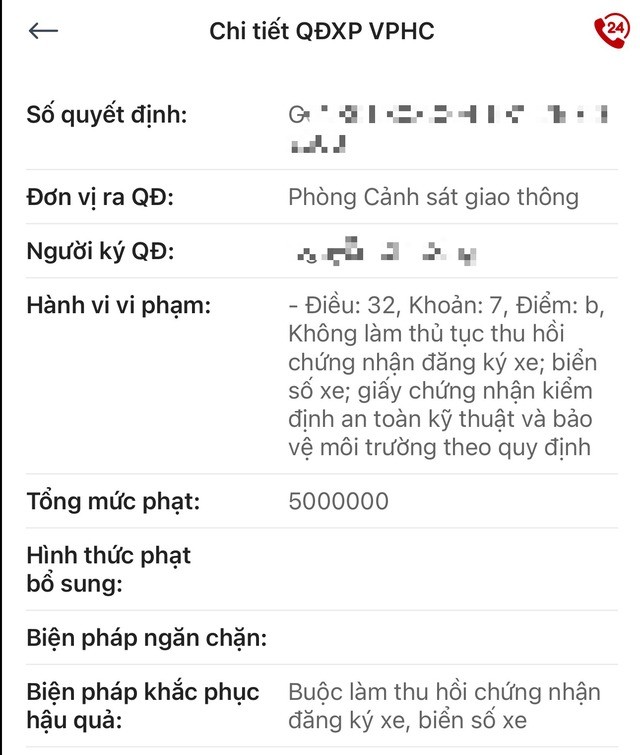 Quyết định xử phạt anh P nhận được khi mở ứng dụng VNeTraffic. phhat.jpg