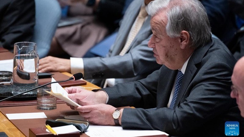 Tổng Thư ký Liên hợp quốc Antonio Guterres phát biểu tại phiên thảo luận của Hội đồng Bảo an Liên hợp quốc về chủ đề “Phụ nữ, Hòa bình và An ninh”, ngày 6/10/2025. lhq.jpg