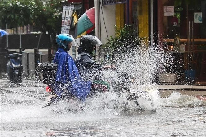 Cảnh ngập lụt sau những trận mưa lớn do ảnh hưởng của bão Wipha tại Quezon, Philippines.