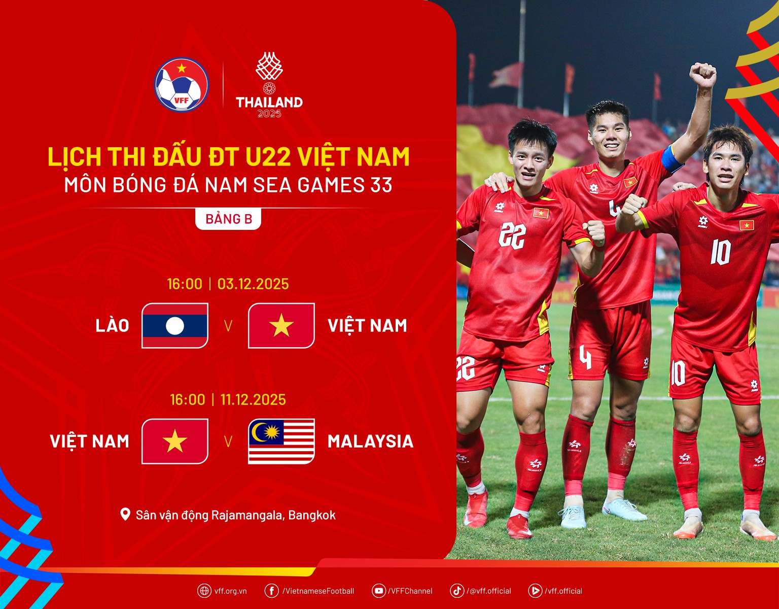 Lịch thi đấu vòng bảng của U22 Việt Nam.