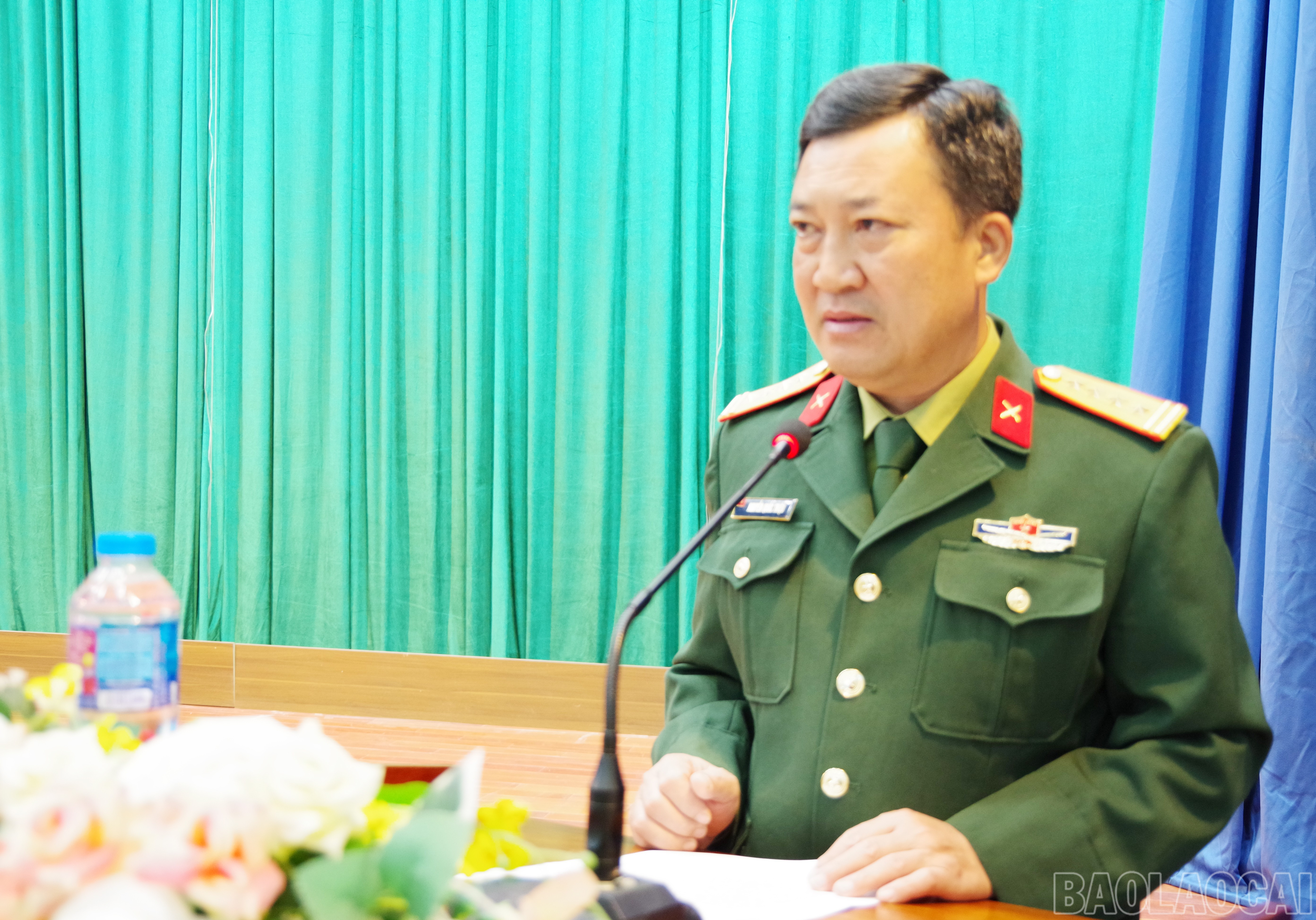 Đại tá Nguyễn Quốc Triệu - Phó Chỉ huy trưởng Bộ CHQS tỉnh phát biểu chỉ đạo.