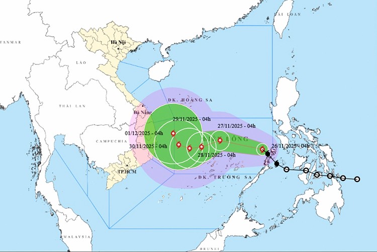 Vị trí và đường đi của bão số 15. Ảnh: thoitietvietnam.gov.vn