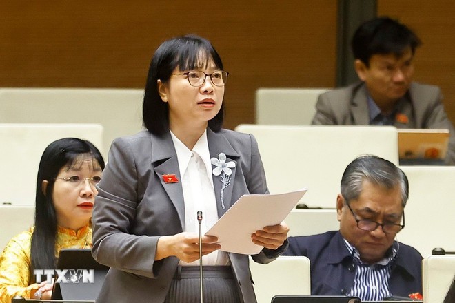 Đại biểu Quốc hội thành phố Hải Phòng Nguyễn Thị Việt Nga phát biểu. (Ảnh: Doãn Tấn/TTXVN)