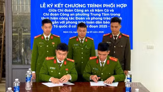 Chi đoàn Công an phường Trung Tâm và Chi đoàn Công an xã Nậm Có ký kết chương trình phối hợp