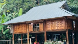 Những căn nhà sàn được xây bằng xi măng, cốt thép. 