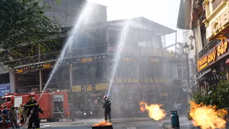 Diễn tập phương án chữa cháy và cứu nạn, cứu hộ tại phường Sa Pa