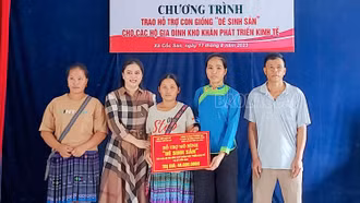 Trao hỗ trợ con giống dê sinh sản cho 4 hộ nghèo tại xã Cốc San