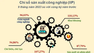 Chỉ số sản xuất công nghiệp 9 tháng năm 2023 giảm 3,97% so với cùng kỳ năm trước