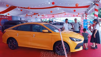 Khu triển lãm ô tô tại hội chợ thu hút sự quan tâm của nhiều người