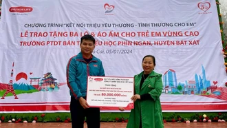 Nhiều phần quà trao tặng học sinh xã Phìn Ngan