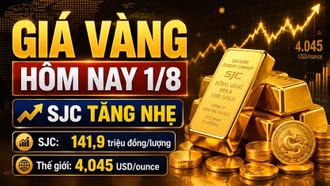 Giá vàng hôm nay 1/8: SJC, BTMC, DOJI tăng, vàng thế giới giảm 59 USD