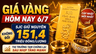 Giá vàng hôm nay 6/7: SJC, BTMC, DOJI, PNJ không đổi, chờ tín hiệu đầu tuần