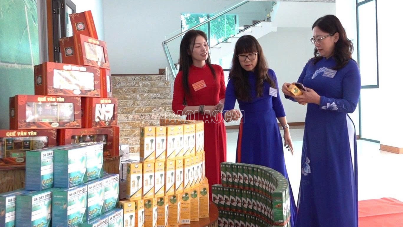 Đồng chí Giàng Thị Dung - Phó Bí thư Tỉnh ủy, Chủ tịch Ủy ban MTTQ Việt Nam tỉnh tham quan gian hàng trưng bày sản phẩm OCOP của xã Mậu A. baolaocai-c_z7093573884753-da99e163173efe71330fa4174fd1ba65-2373.jpg