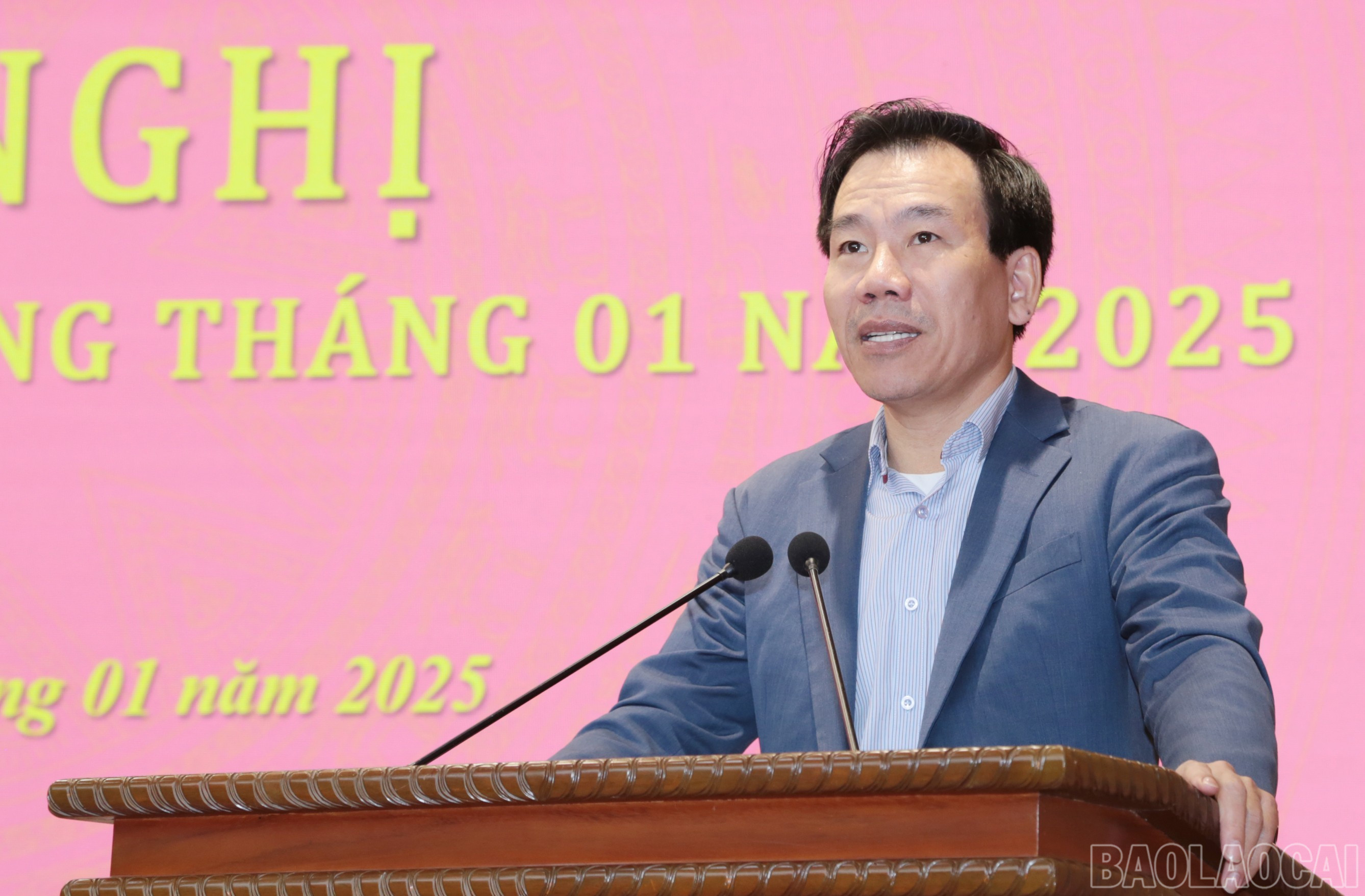 Trưởng Ban Tuyên giáo Tỉnh ủy Dương Đức Huy phát biểu tại hội nghị. baolaocai-br_img-6388.jpg