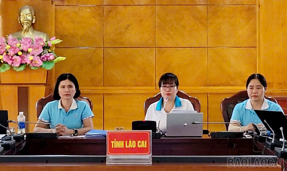 Phó Chủ tịch Ủy ban MTTQ tỉnh, Chủ tịch Hội Liên hiệp Phụ nữ tỉnh Đinh Minh Hà điều hành nội dung tại hội nghị. baolaocai-br_f34b0153a4632d3d7472.jpg