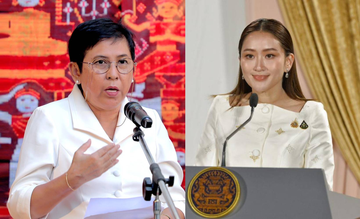 Bộ trưởng Văn hóa và Nghệ thuật Campuchia Phoeurng Sackona (trái) và Bộ trưởng Văn hóa Thái Lan Paetongtarn Shinawatra. tlan-cpc.png