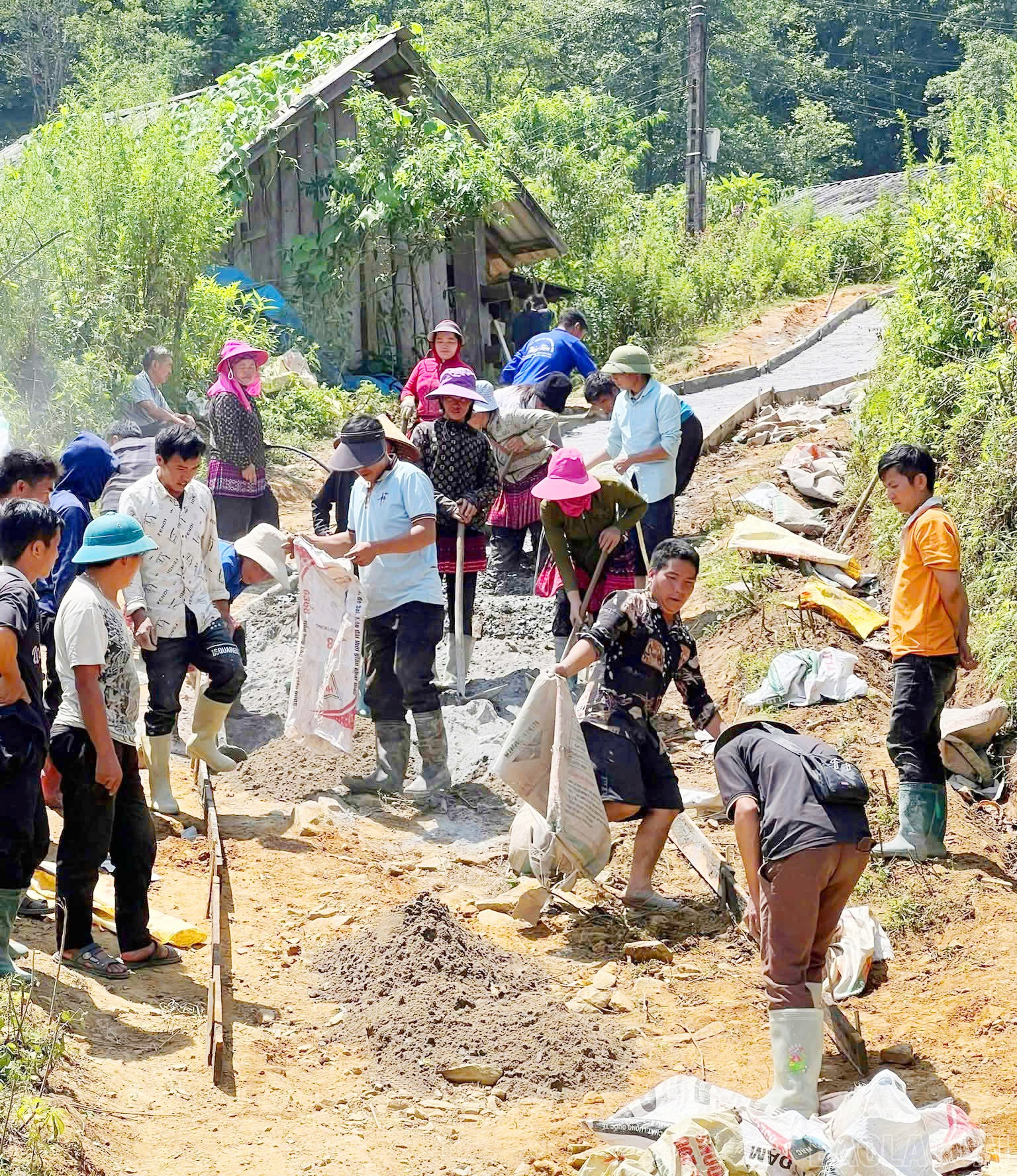 Nhân dân thôn Phìn Hồ ra quân làm đường bê tông. baolaocai-br_3.jpg