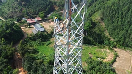 Hoàn thành lắp dựng 6 vị trí cột dự án đường dây 500kV Lào Cai - Vĩnh Yên, đoạn qua tỉnh Lào Cai