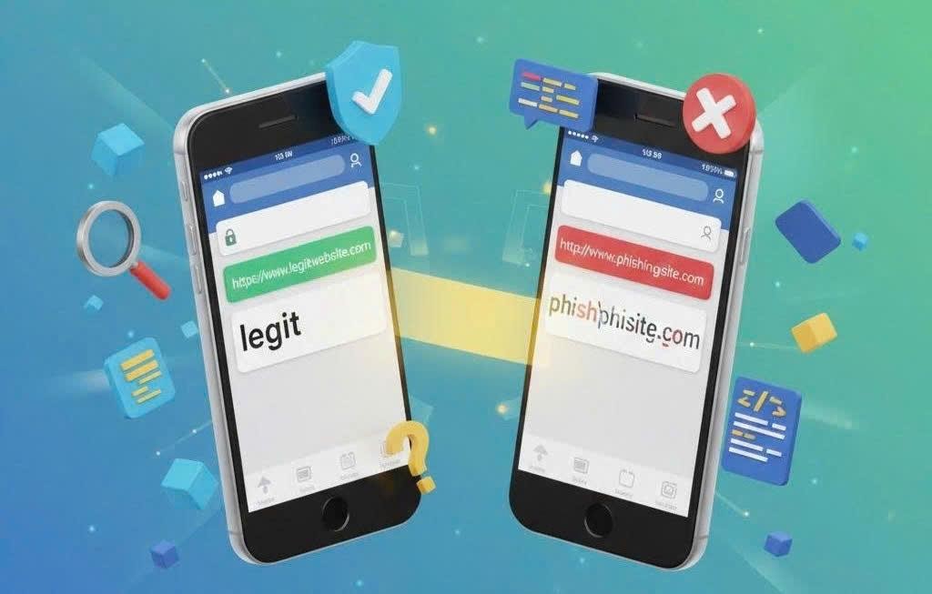 Cần để ý sự khác biệt giữa thanh địa chỉ của một trang web chính thống và một trang web lừa đảo với các ký tự sai lệch. Đồ họa: Thái Bình