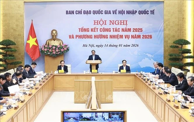 Thủ tướng Phạm Minh Chính chủ trì Hội nghị tổng kết công tác năm 2025 của Ban Chỉ đạo Quốc gia về hội nhập quốc tế, ngày 14/1/2026.