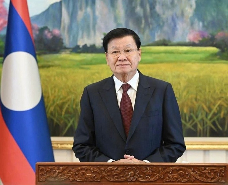 Tổng Bí thư, Chủ tịch nước Lào Thongloun Sisoulith phát biểu nhân dịp thời khắc đón chào năm mới 2026.