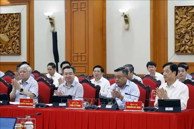 Các đại biểu tham dự Phiên họp thứ nhất Ban Chỉ đạo Trung ương về tổng kết thực tiễn và nghiên cứu sửa đổi, bổ sung Điều lệ Đảng. Ảnh: Thống Nhất/TTXVN