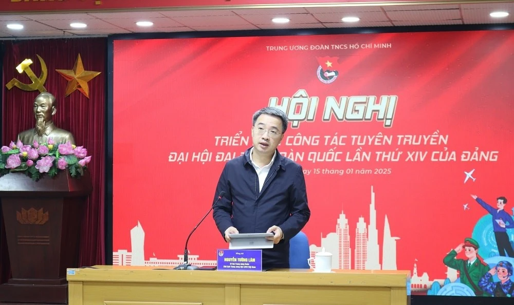 Đồng chí Nguyễn Tường Lâm - Bí thư Trung ương Đoàn, Chủ tịch Hội LHTN Việt Nam phát biểu chỉ đạo Hội nghị.